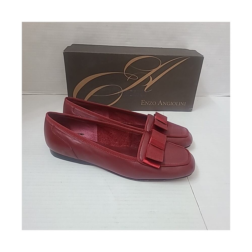 Enzo Angiolini Womens 6.5 Red Leather Bow Loafers Ballet Flats Slip On Shoes